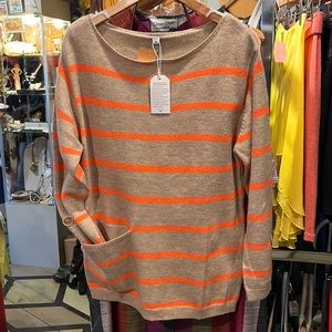 Made with Love tan & orange stripe sweater M